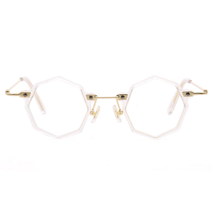 A pair of clear polygon shaped eyeglasses
