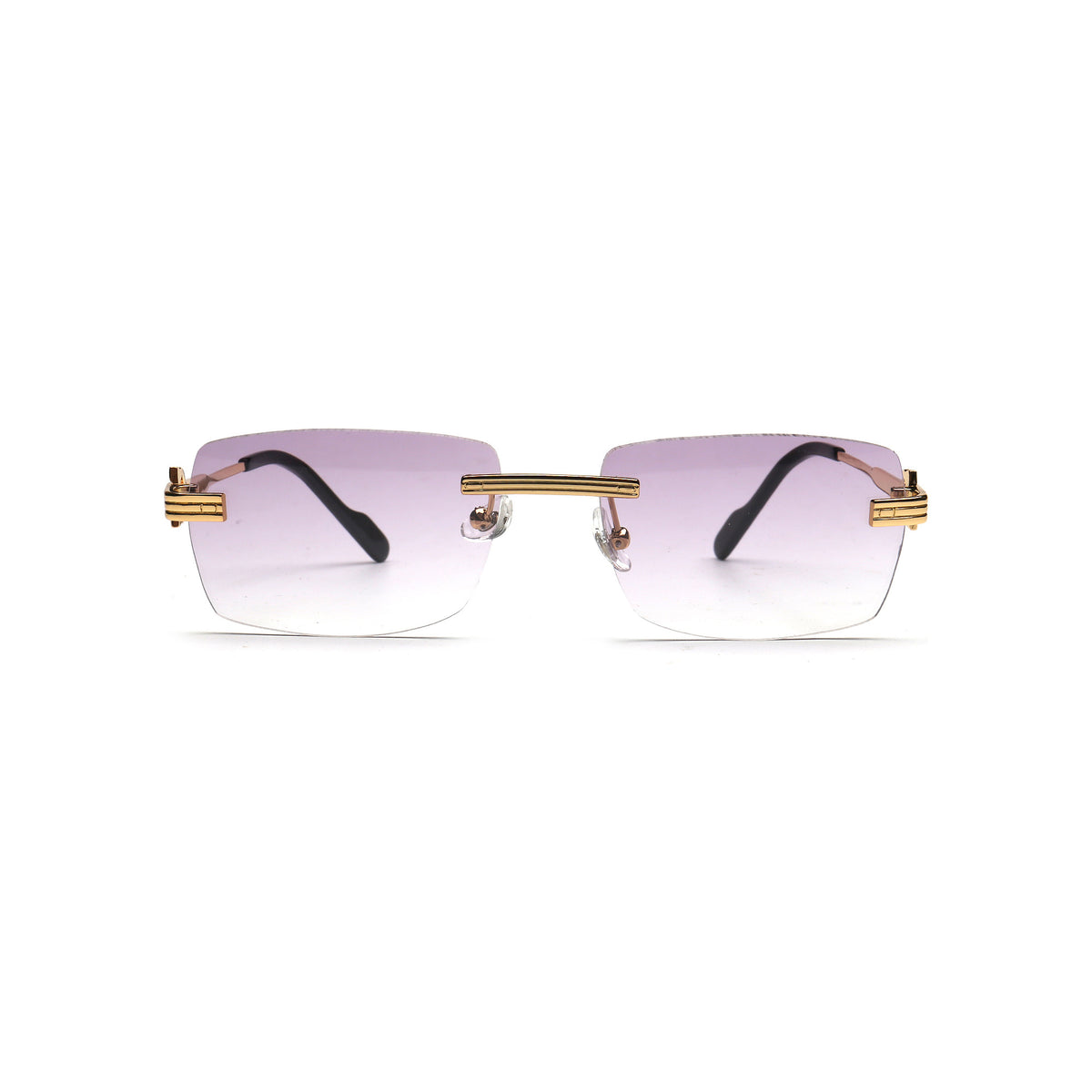 Purple gradient rectangle rimless sunglasses for women front view