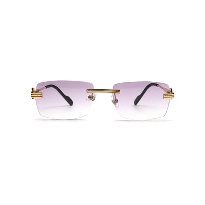Purple gradient rectangle rimless sunglasses for women front view
