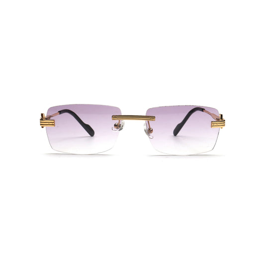 Purple gradient rectangle rimless sunglasses for women front view