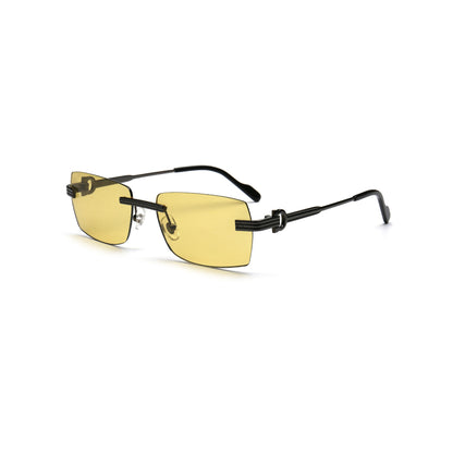 Yellow nylon lens rimless sunglasses with black metal temples