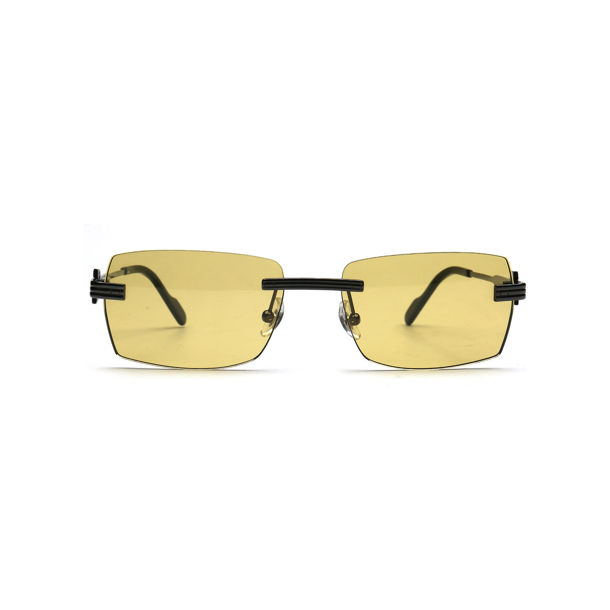 Retro yellow tinted rectangle rimless sunglasses front view