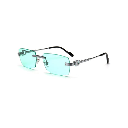 Y2K green rimless sunglasses with silver metal temples