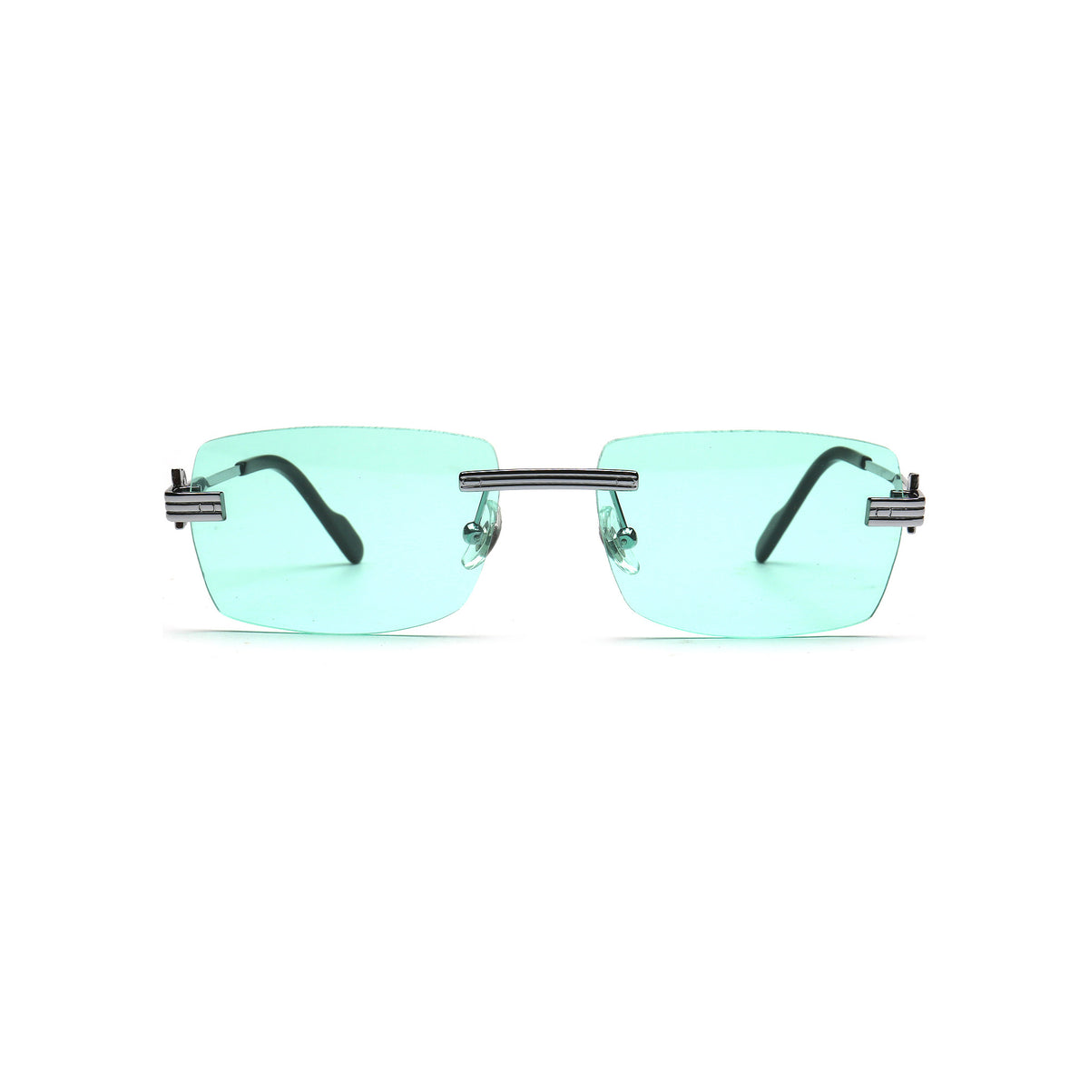 Aqua green rectangle rimless nylon sunglasses front view