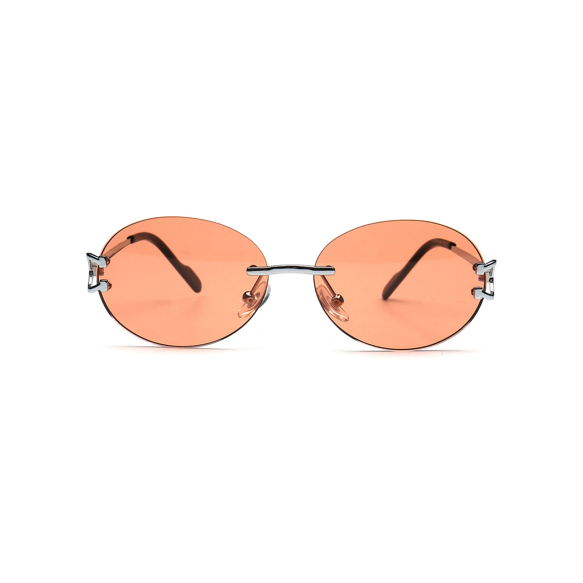 Coral orange round rimless sunglasses for women front view