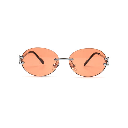 Coral orange round rimless sunglasses for women front view