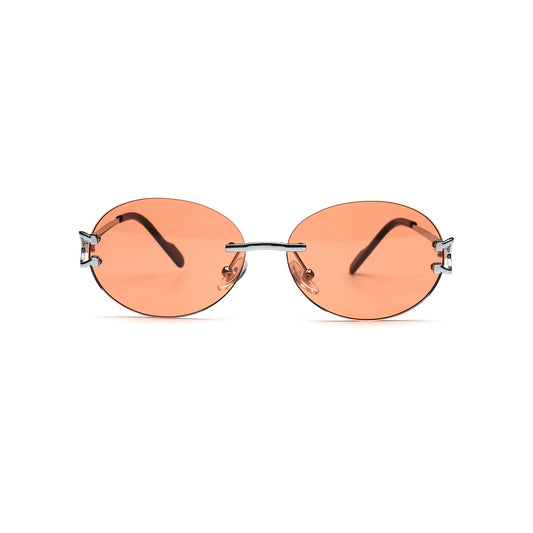 Coral orange round rimless sunglasses for women front view