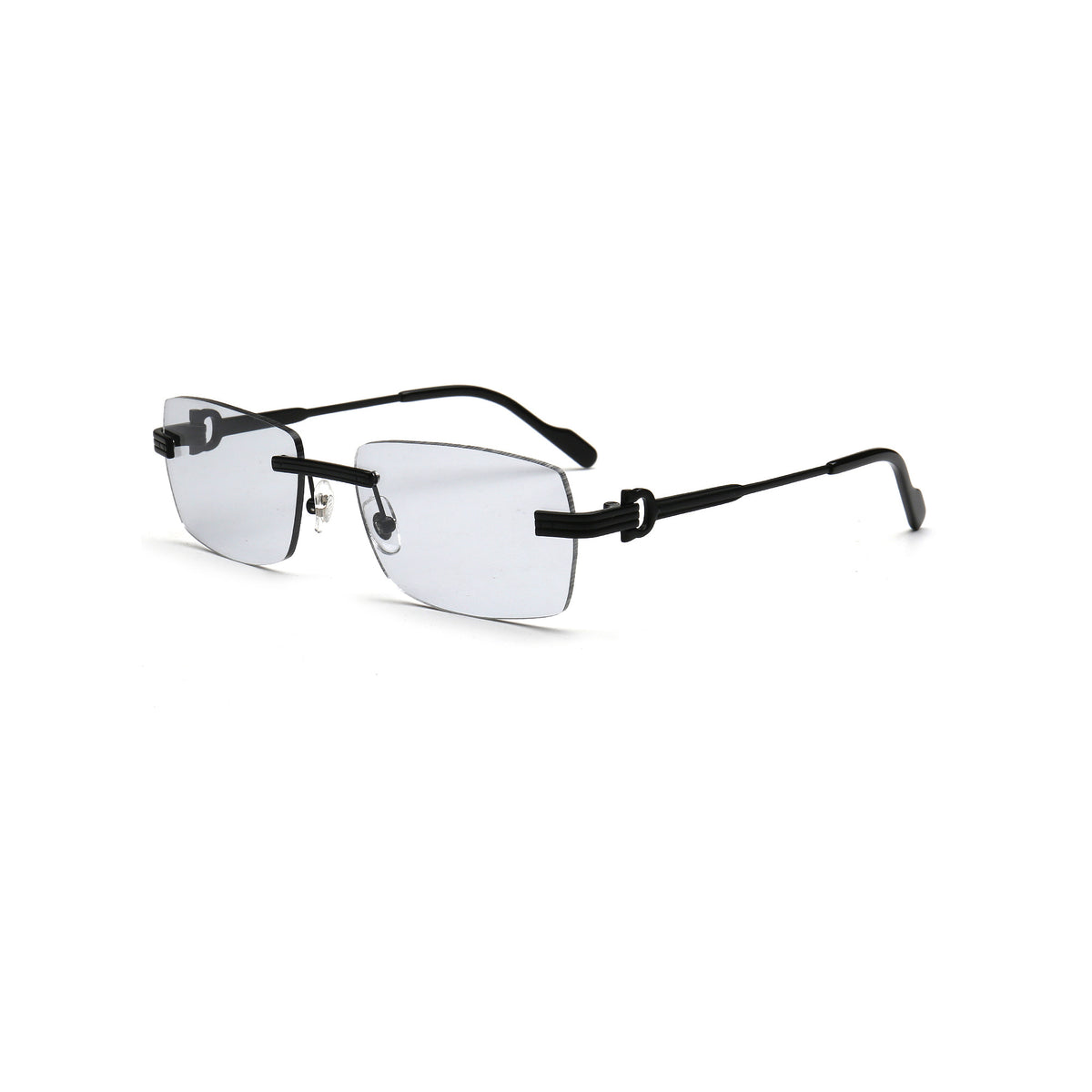 Retro clear gray rimless nylon sunglasses with black temples