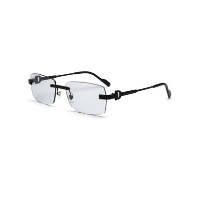 Retro clear gray rimless nylon sunglasses with black temples