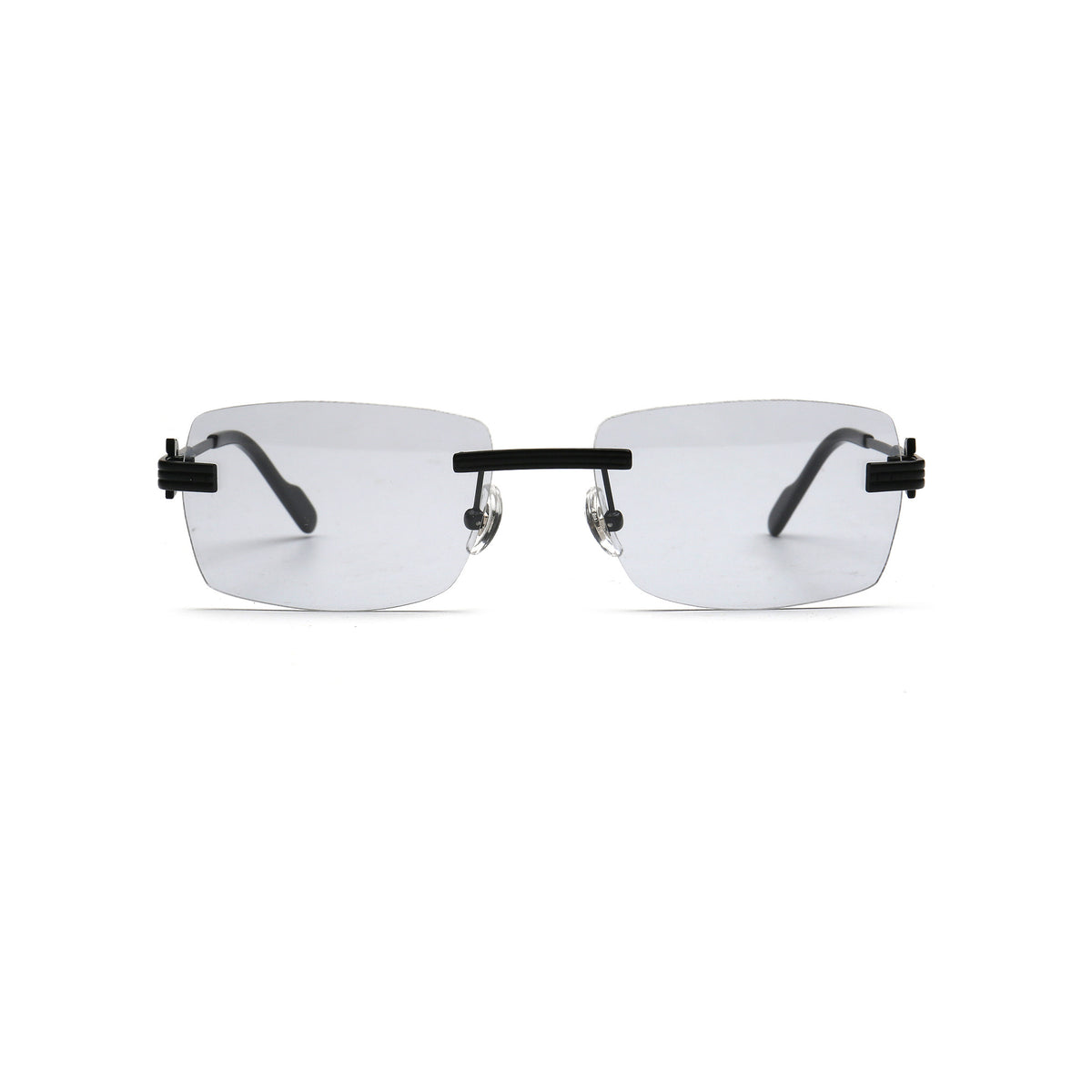 Light gray rectangle rimless sunglasses for women front view