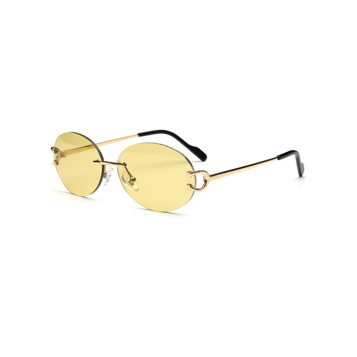Y2K yellow round rimless sunglasses for women side view