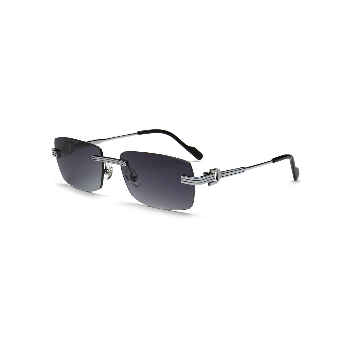 Y2K black rimless nylon sunglasses with silver temples