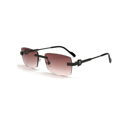 Retro brown rimless nylon sunglasses with black metal temples