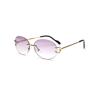 Retro lavender gradient round rimless sunglasses side view