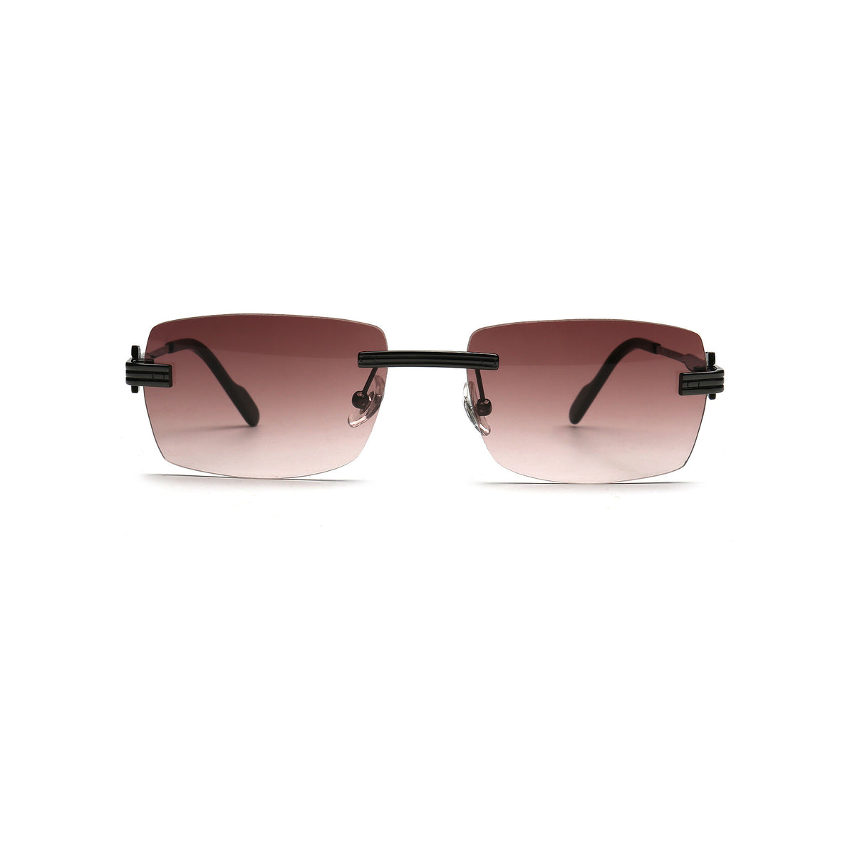 Brown gradient rectangle rimless sunglasses for women front view