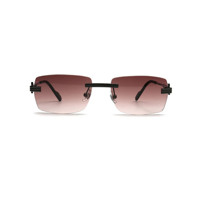 Brown gradient rectangle rimless sunglasses for women front view