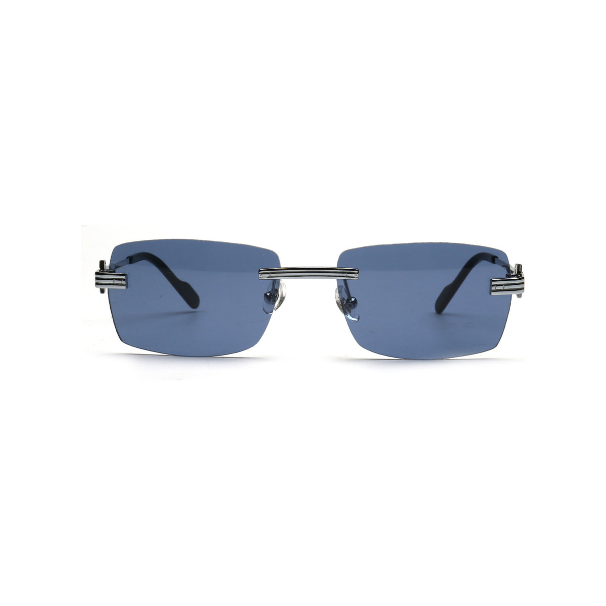 Blue rectangle rimless nylon sunglasses front view