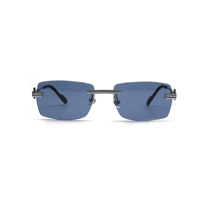 Blue rectangle rimless nylon sunglasses front view