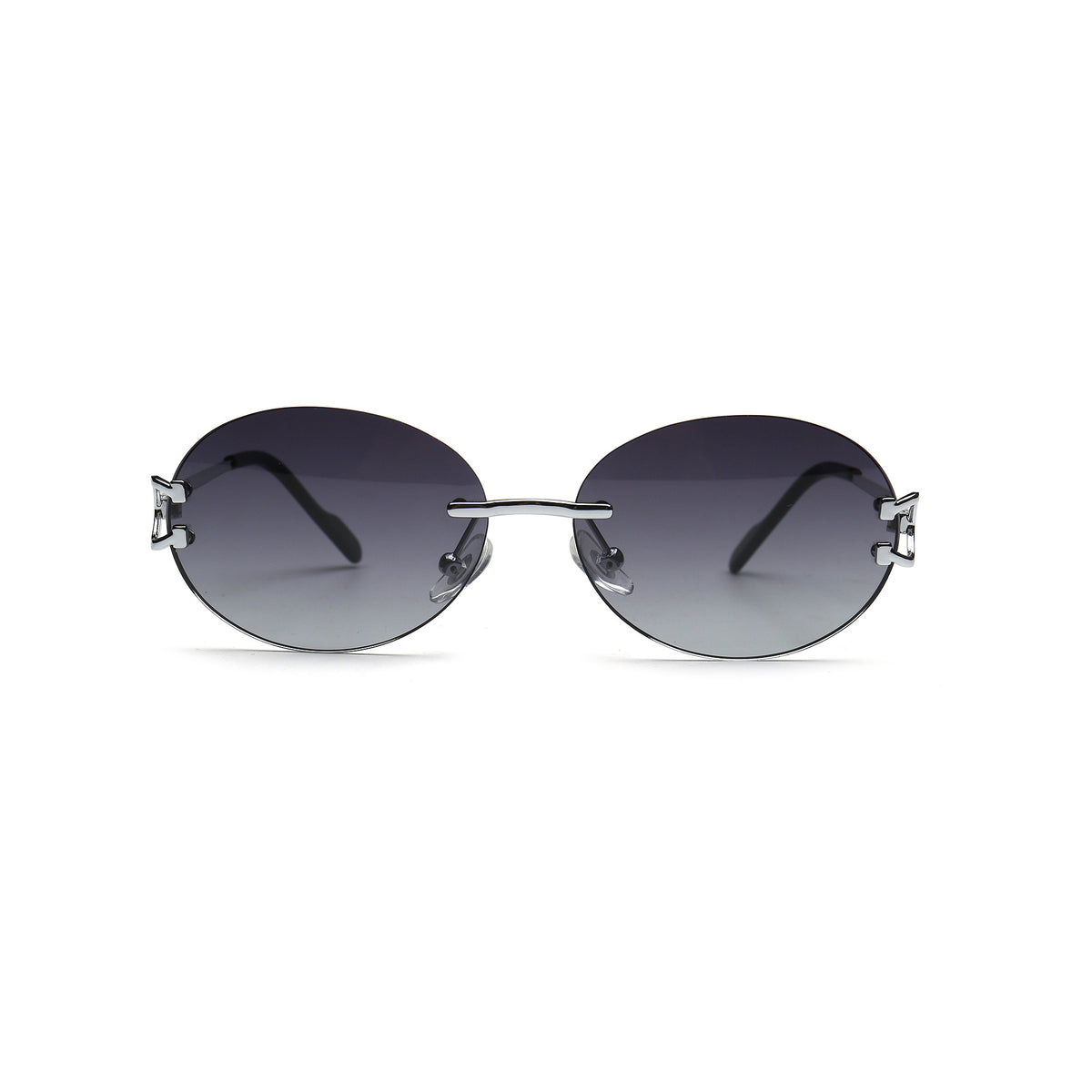 Gray gradient round rimless sunglasses with silver temples front view