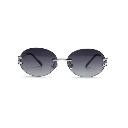 Gray gradient round rimless sunglasses with silver temples front view