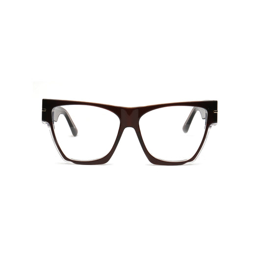 Sienna dark brown clear oversized square cat eye eyeglasses front view