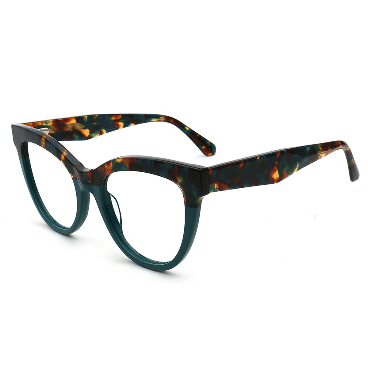 Cat76 C1 green tortoise cat eye eyeglasses angle view