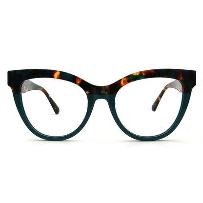 Cat76 C1 green tortoise cat eye eyeglasses front view