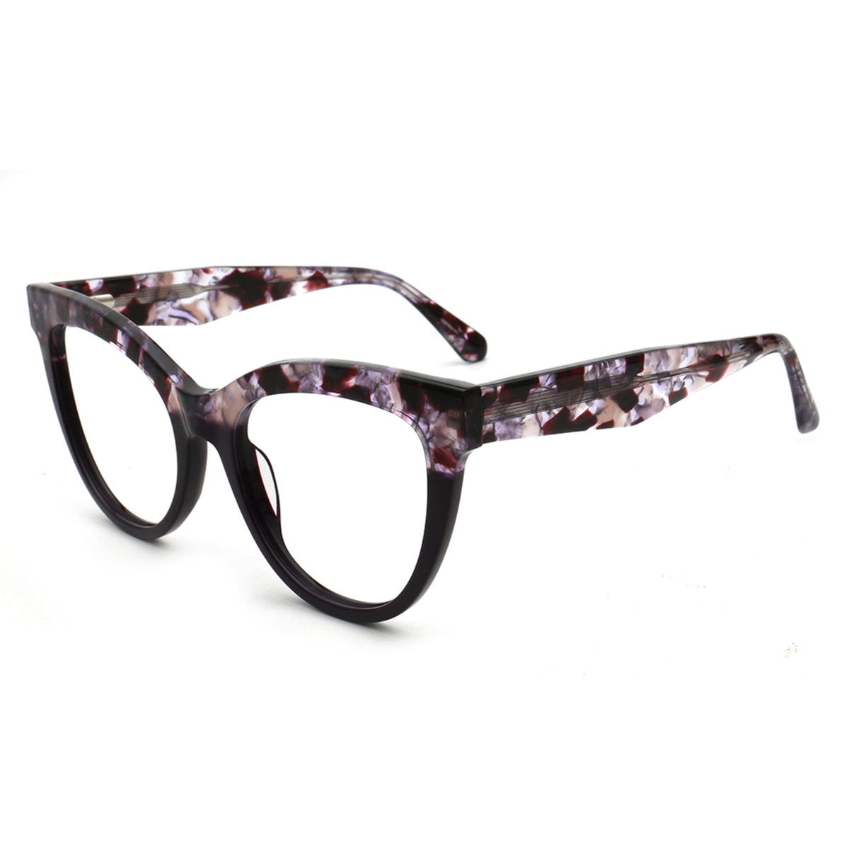 Cat76 C2 purple tortoise cat eye eyeglasses angle view
