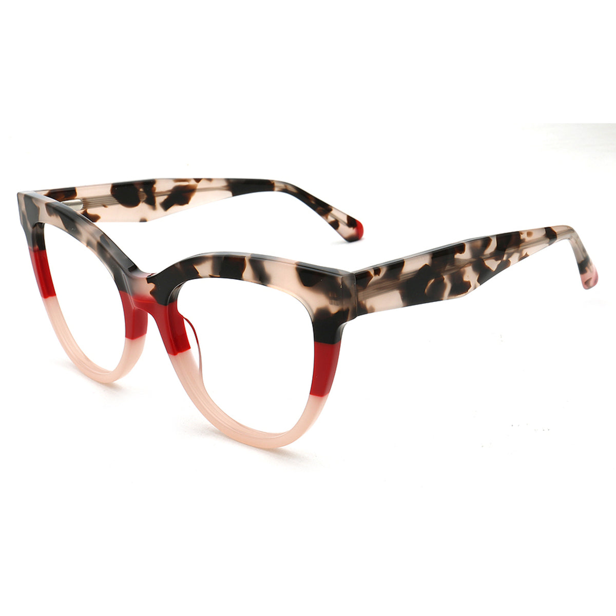 Cat76 C3 pink red tortoise cat eye eyeglasses angle view