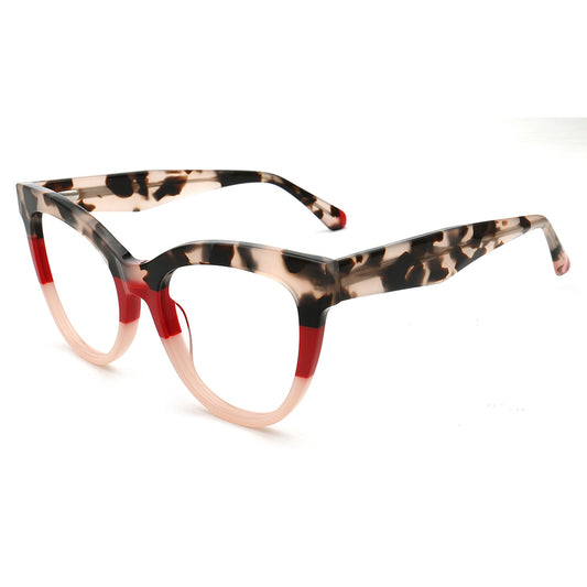 Cat76 C3 pink red tortoise cat eye eyeglasses angle view