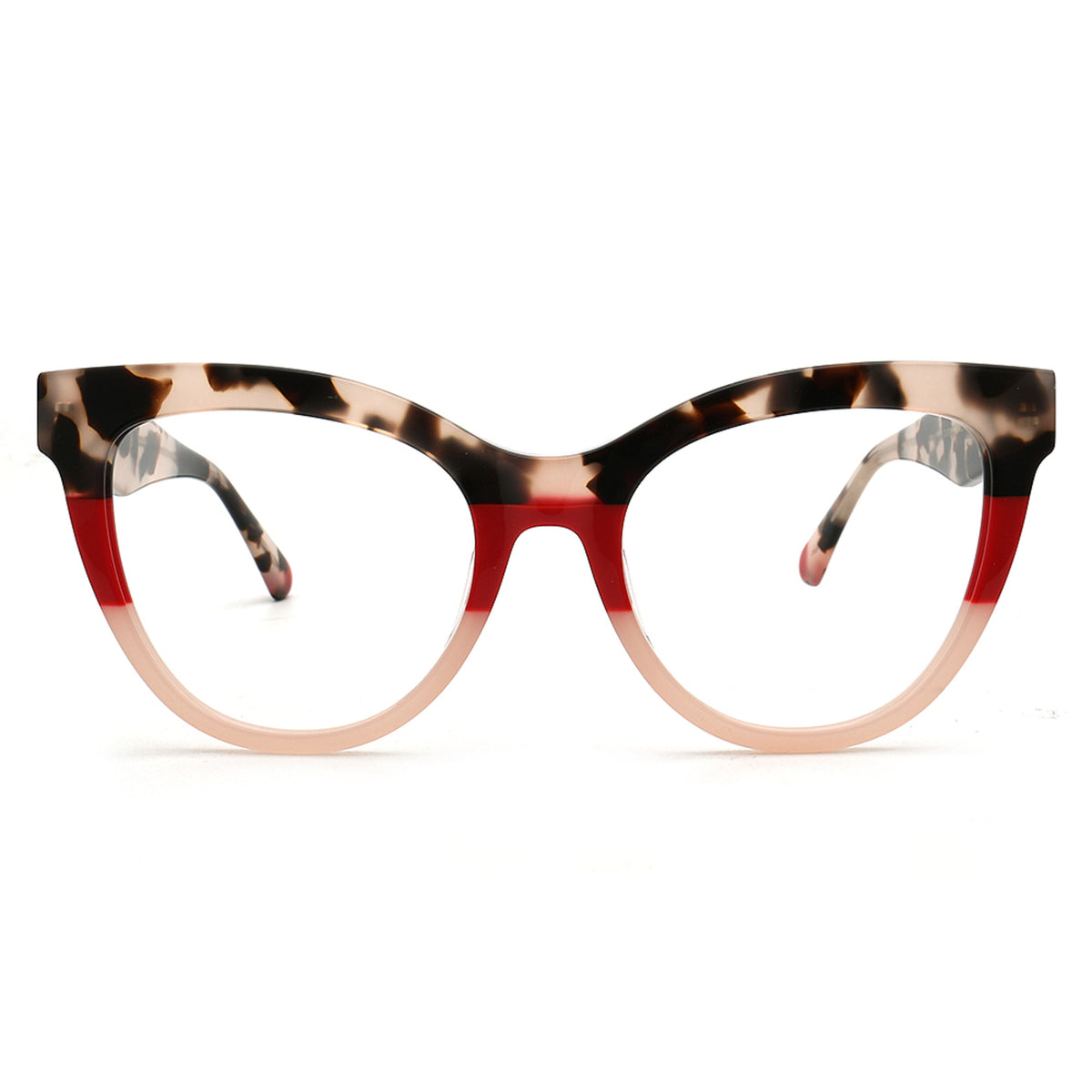 Cat76 C3 pink red tortoise cat eye eyeglasses front view