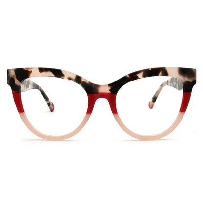 Cat76 C3 pink red tortoise cat eye eyeglasses front view
