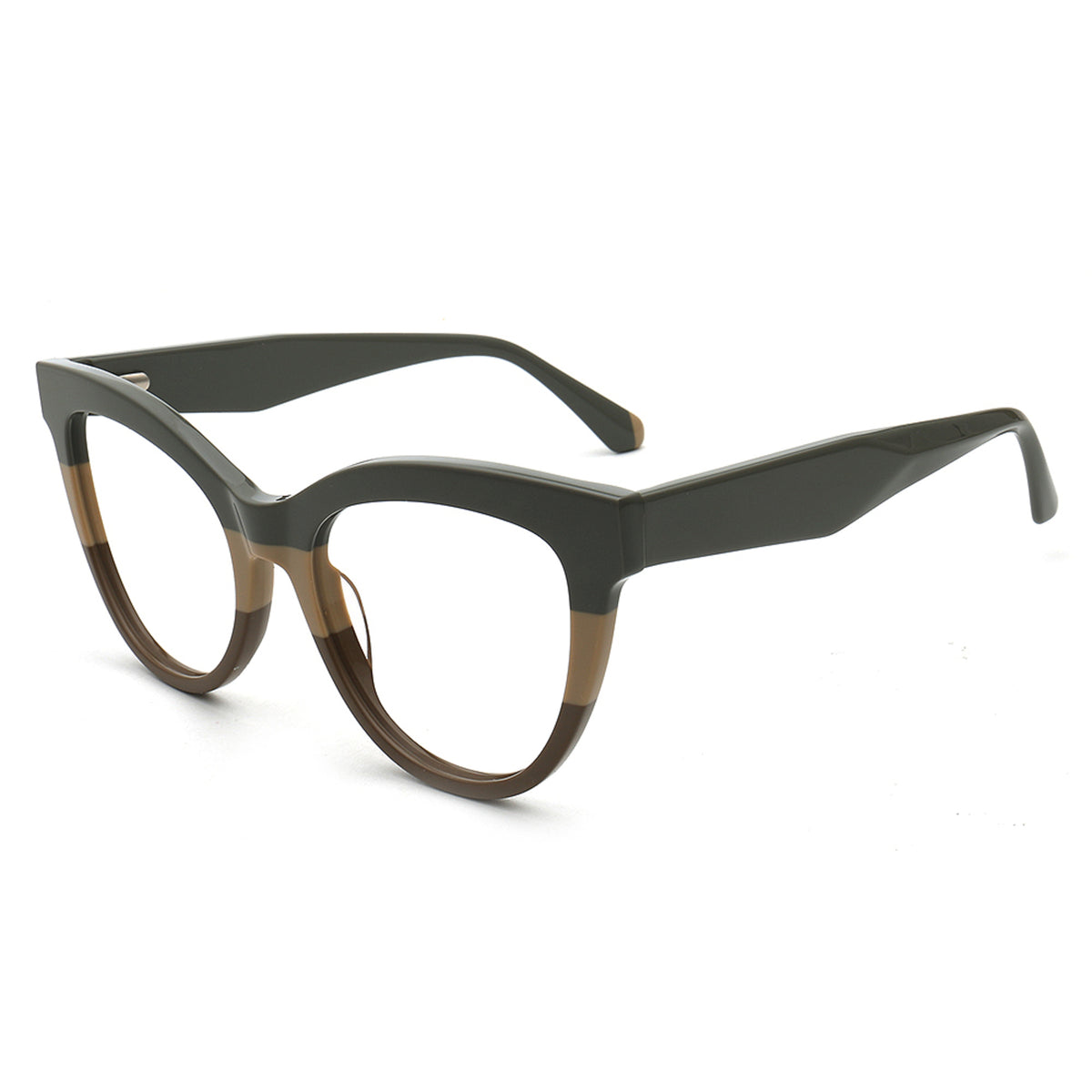 Cat76 C4 olive brown cat eye eyeglasses angle view