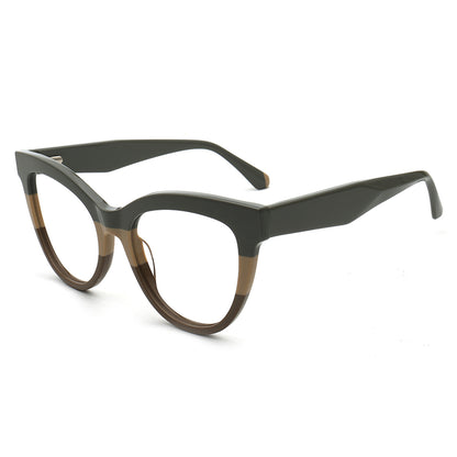 Cat76 C4 olive brown cat eye eyeglasses angle view