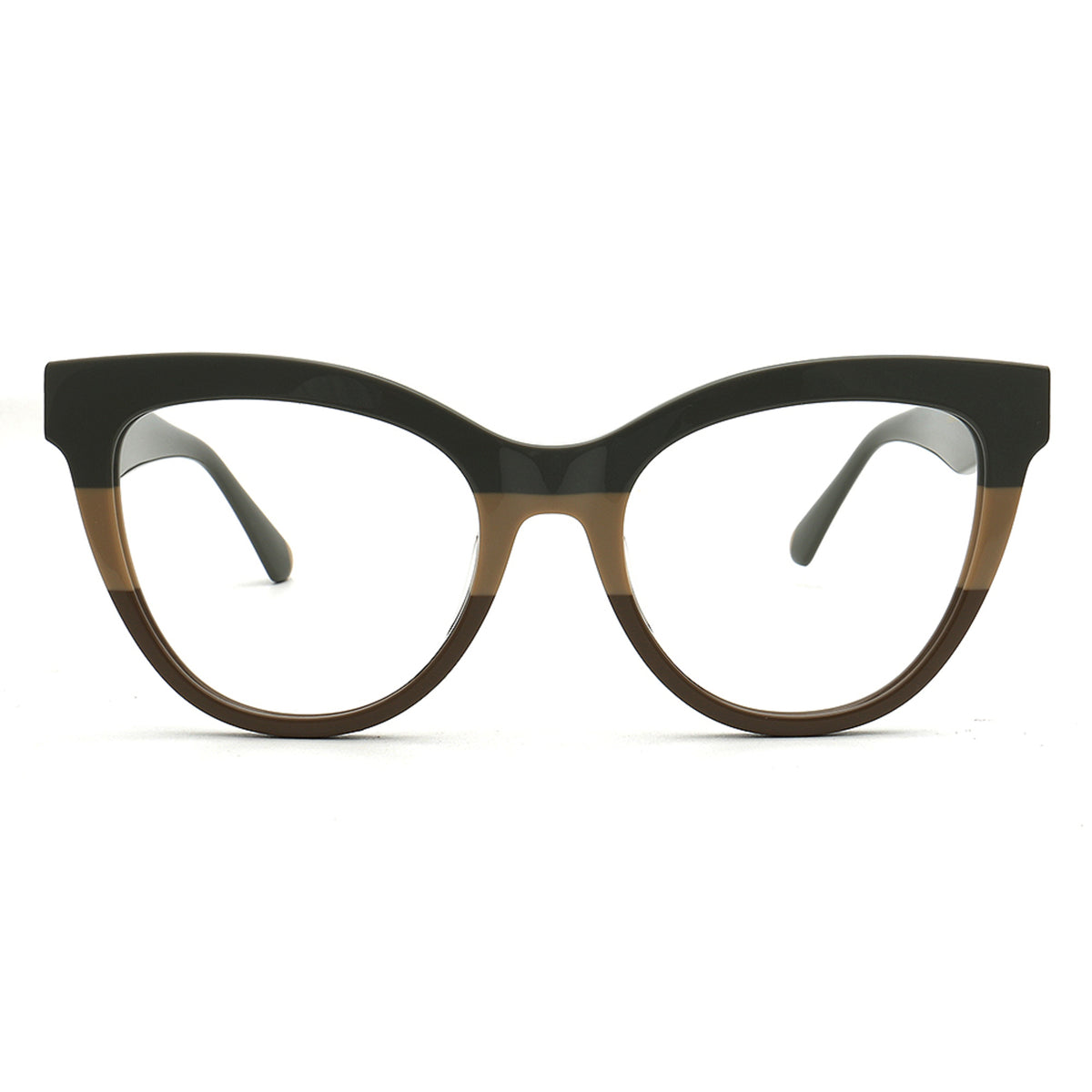 Cat76 C4 olive brown cat eye eyeglasses front view