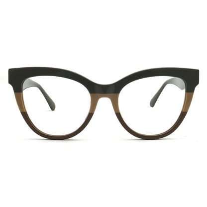 Cat76 C4 olive brown cat eye eyeglasses front view