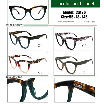 Cat76 women cat eye acetate eyeglasses colors and dimensions