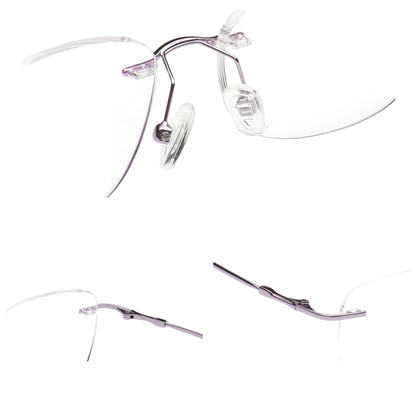 H6703 rimless eyeglasses bridge hinge and temple details