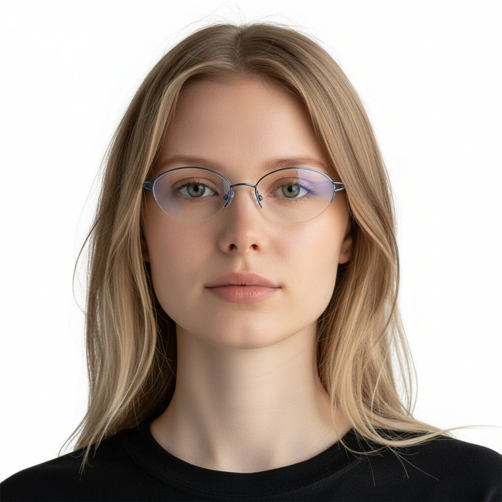 Allegra | Women Flexible Memory Metal Oval Half Rim Eyeglasses Frames