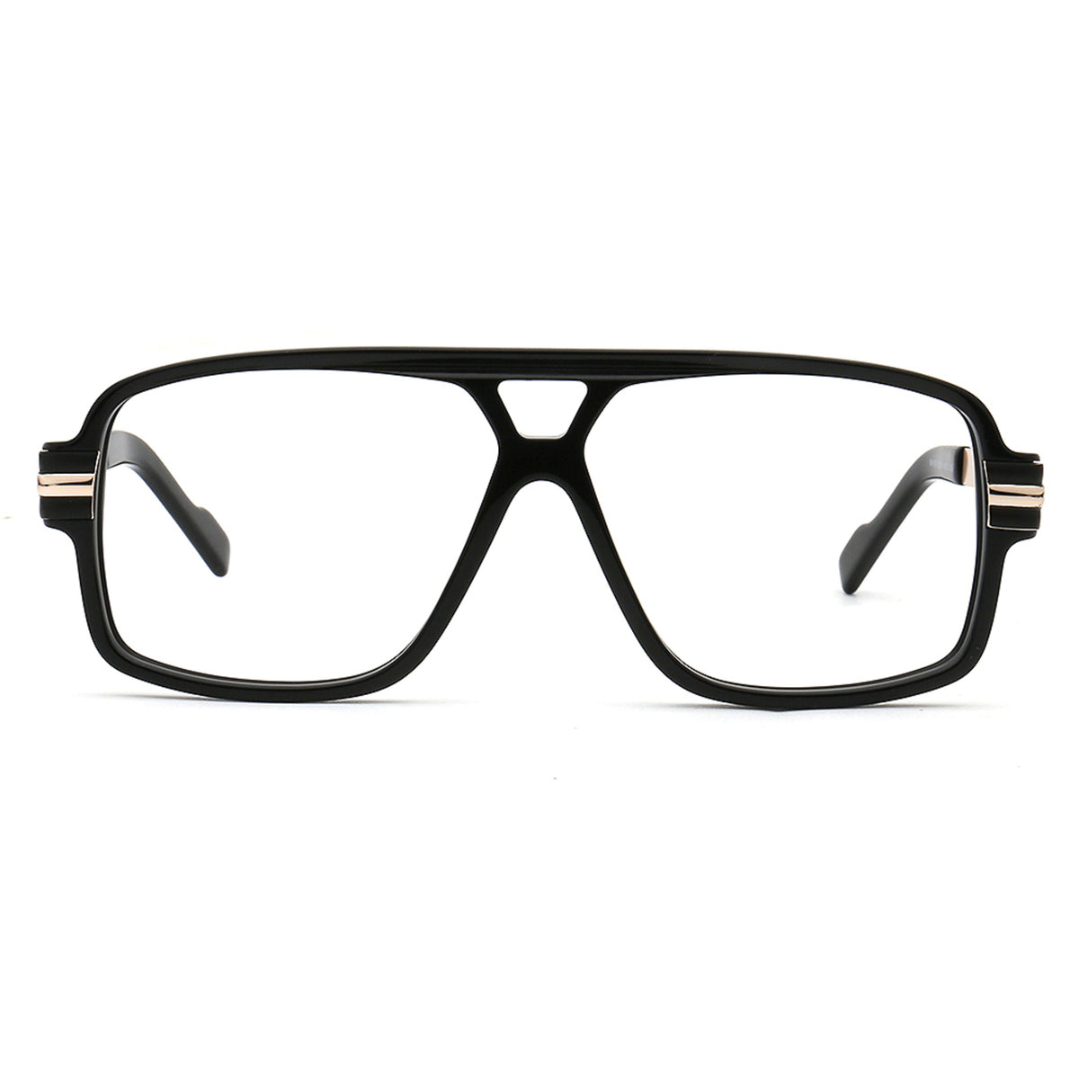 black oversized double bridge square glasses front view
