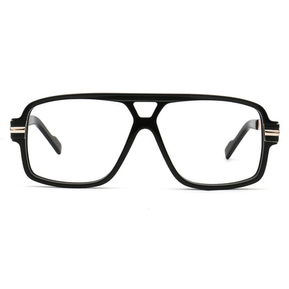 black oversized double bridge square glasses front view