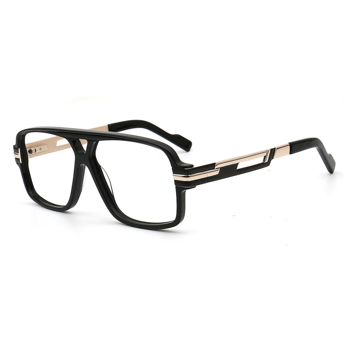 black acetate metal rectangular eyeglasses side view