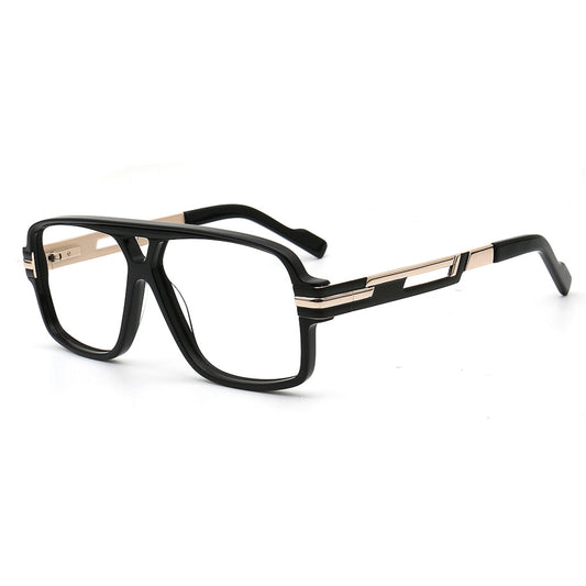 black acetate metal rectangular eyeglasses side view