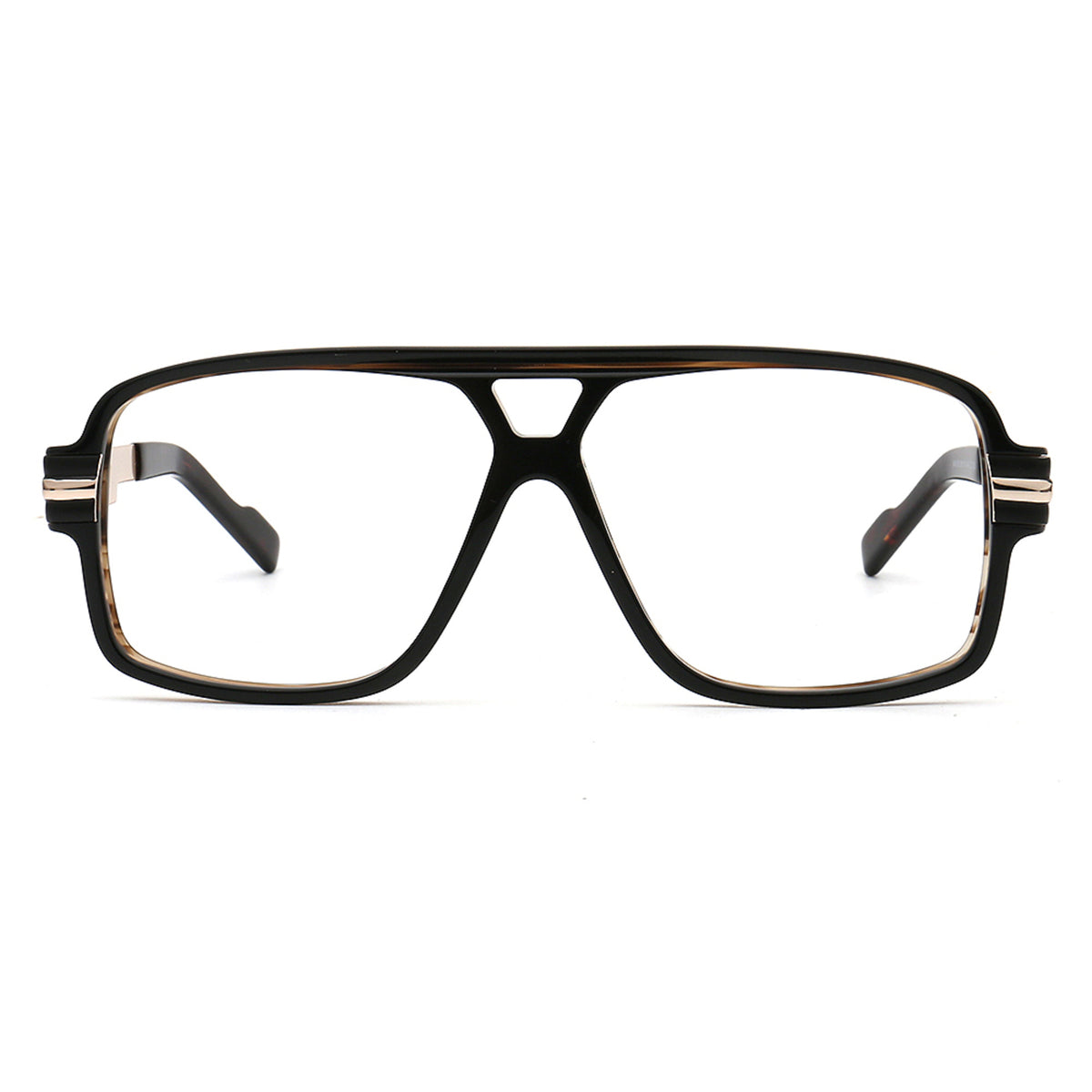 black tortoise double bridge square eyeglasses front view