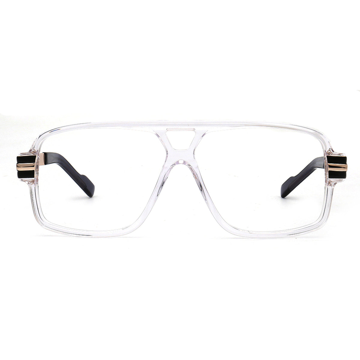 crystal clear oversized double bridge eyeglasses front view