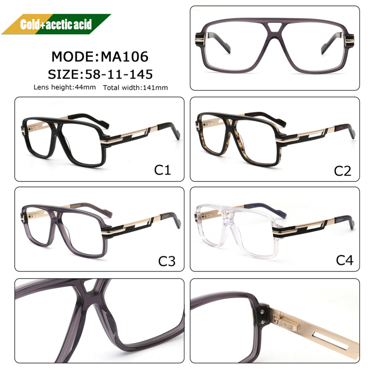 oversized acetate metal eyeglass frames color options