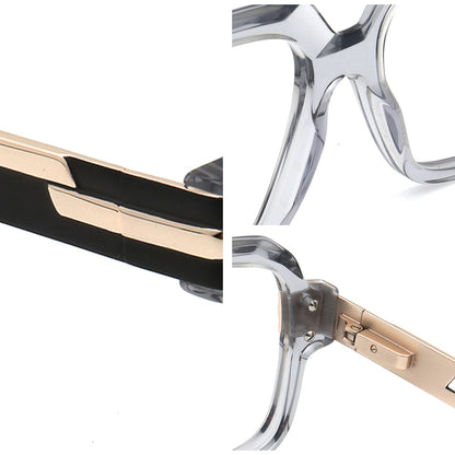 acetate square eyeglasses bridge hinge and geometric metal temple details