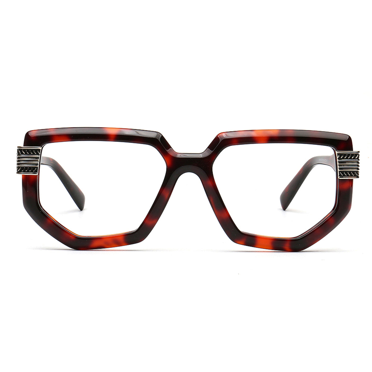 red tortoise geometric square eyeglasses for men front view