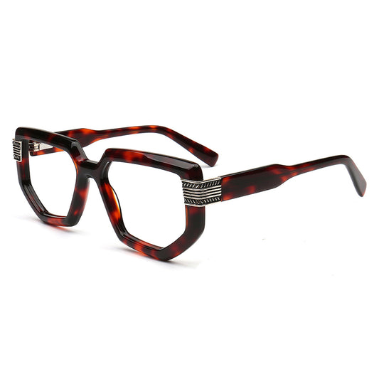 red tortoise retro acetate glasses with metal temple detail
