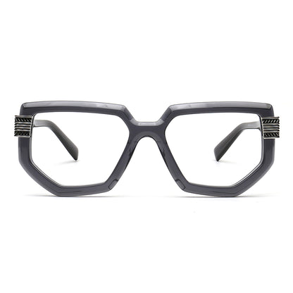 transparent gray geometric square eyeglasses for men front view